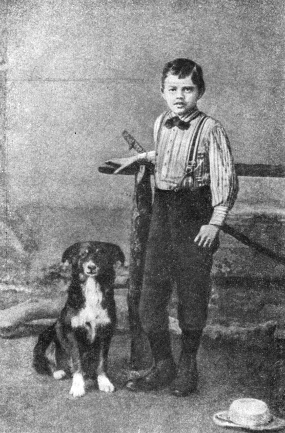 Джек Лондон в возрасте около девяти лет с собакой Ролло