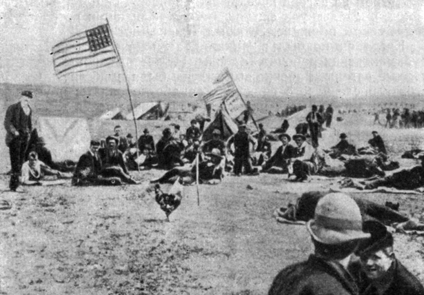 'Армия' безработных на привале. Справа внизу - Джек Лондон. 1894